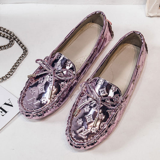 Patent Leather Round Head Bright Comfy Women's Loafer - Harmony Gallery