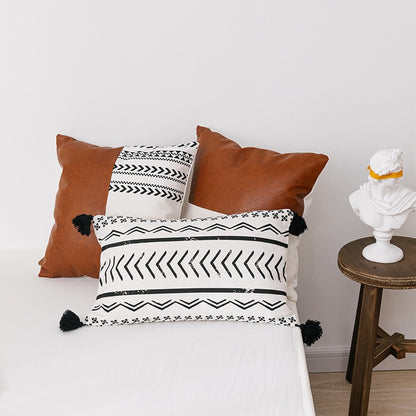 Nordic Leather Canvas Stitching Printing Sofa Cushion - Harmony Gallery