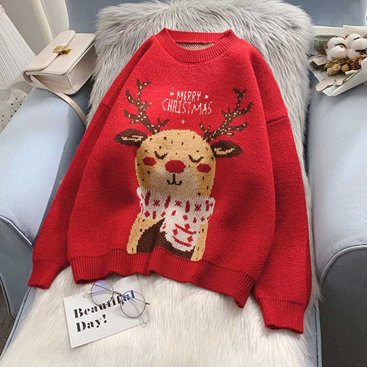 Christmas Cute Outer Wear Elk Knit Women's Sweater - Harmony Gallery