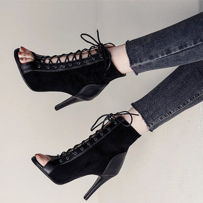 Open Toe Lace-Up Hollow High Heel Women's Dance Shoes - Harmony Gallery