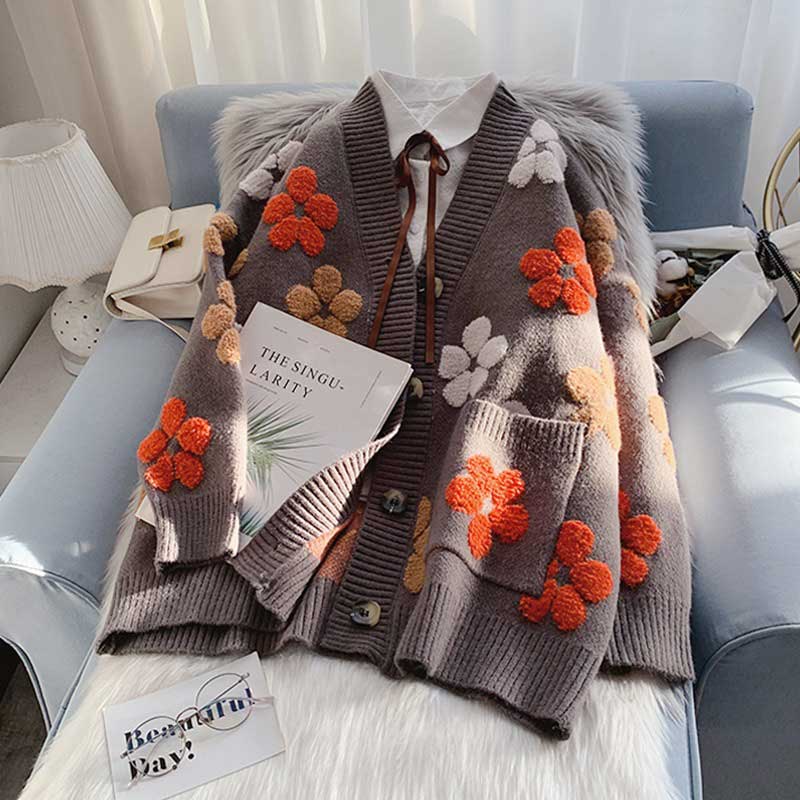 Floral Loose Retro Sense Design Women's Cardigan - Harmony Gallery