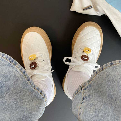 Round Toe Rhombic Smiley Canvas Women's Shoes - Harmony Gallery