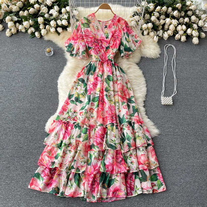 Elegant Trendy Fairy Printed Chiffon Summer Holiday Women's Dress - Harmony Gallery