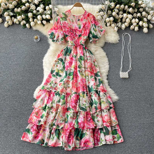 Elegant Trendy Fairy Printed Chiffon Summer Holiday Women's Dress - Harmony Gallery