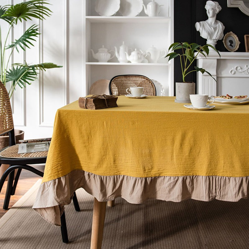 French Rectangular Ruffled Linen Living Room Dining Tablecloths - Harmony Gallery