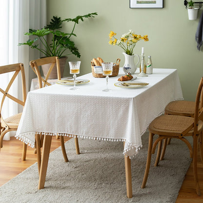 Pure Fresh Cotton French White Rectangular Dining Tablecloths - Harmony Gallery