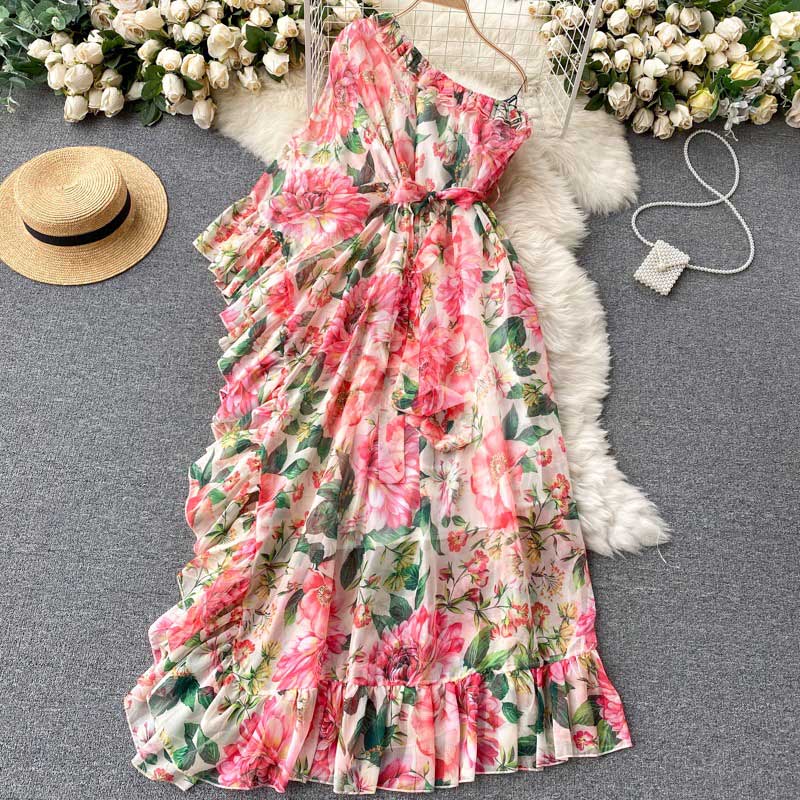 American Chic Floral Scheming Lotus Leaf Women's Dress - Harmony Gallery