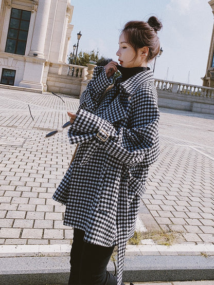 Plaid Casual Retro Woolen Women's Windbreaker - Harmony Gallery