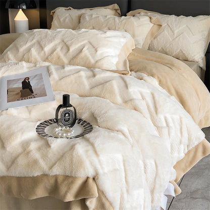 Winter Rabbit Plush Four-Piece Velvet Warm Flannel Bed Set - Harmony Gallery