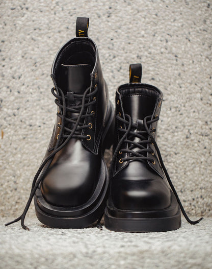 Black Thick-Soled Martin British Style Tooling Derby Men's Boot - Harmony Gallery