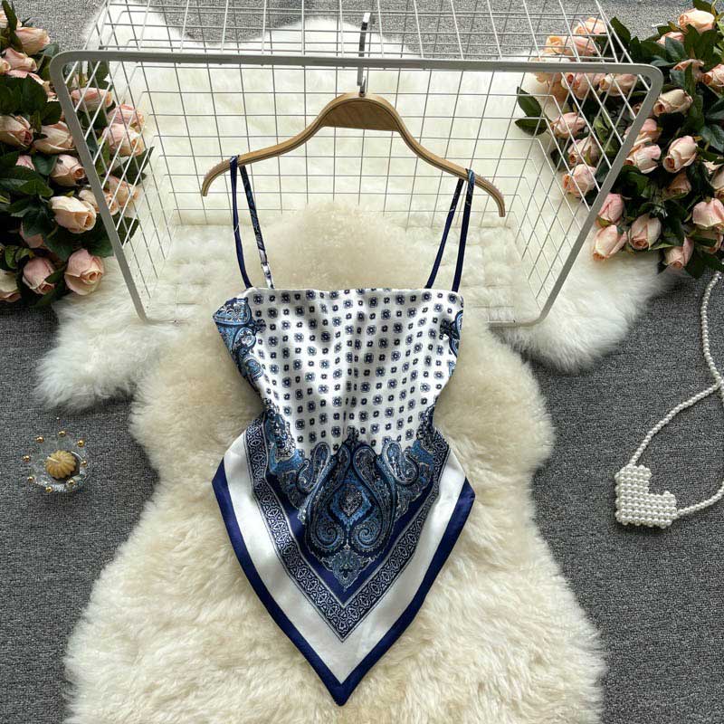 American Printing Apron Halter Knotted Camisole Women's Top - Harmony Gallery