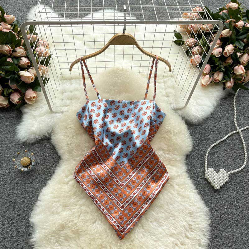 American Printing Apron Halter Knotted Camisole Women's Top - Harmony Gallery
