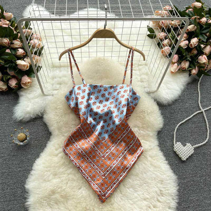 American Printing Apron Halter Knotted Camisole Women's Top - Harmony Gallery