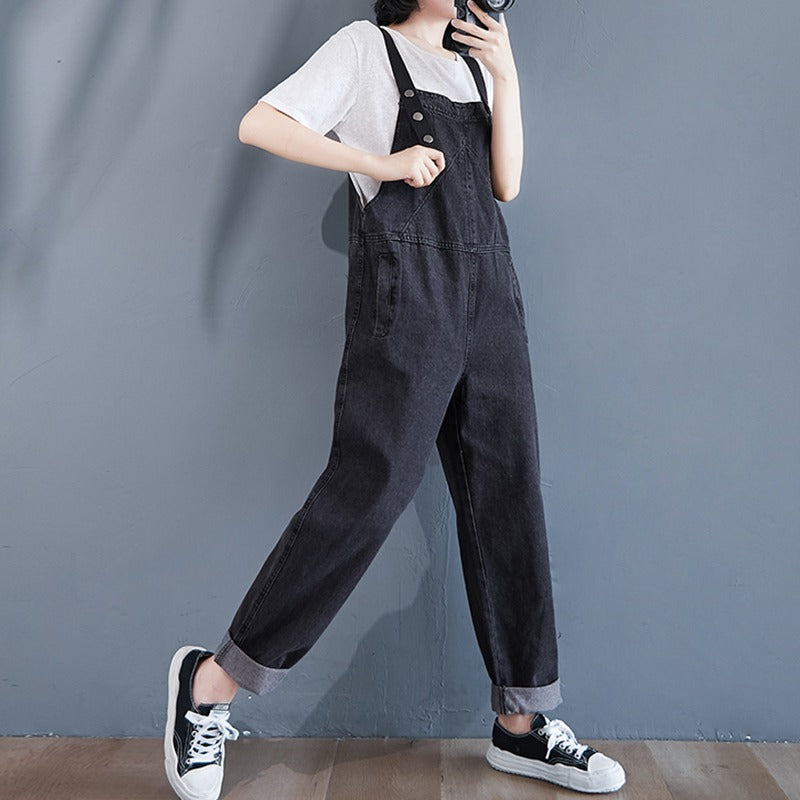 Oblique Pockets Grind Casual Harem Cross-Belt Women's Overall - Harmony Gallery