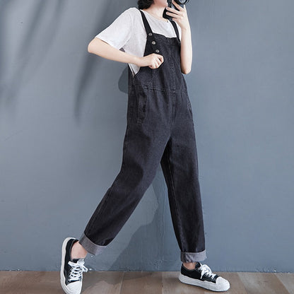 Oblique Pockets Grind Casual Harem Cross-Belt Women's Overall - Harmony Gallery