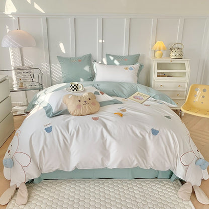 Cute Bow Bear Washed Cotton Five-Piece Cartoon Bed Set - Harmony Gallery