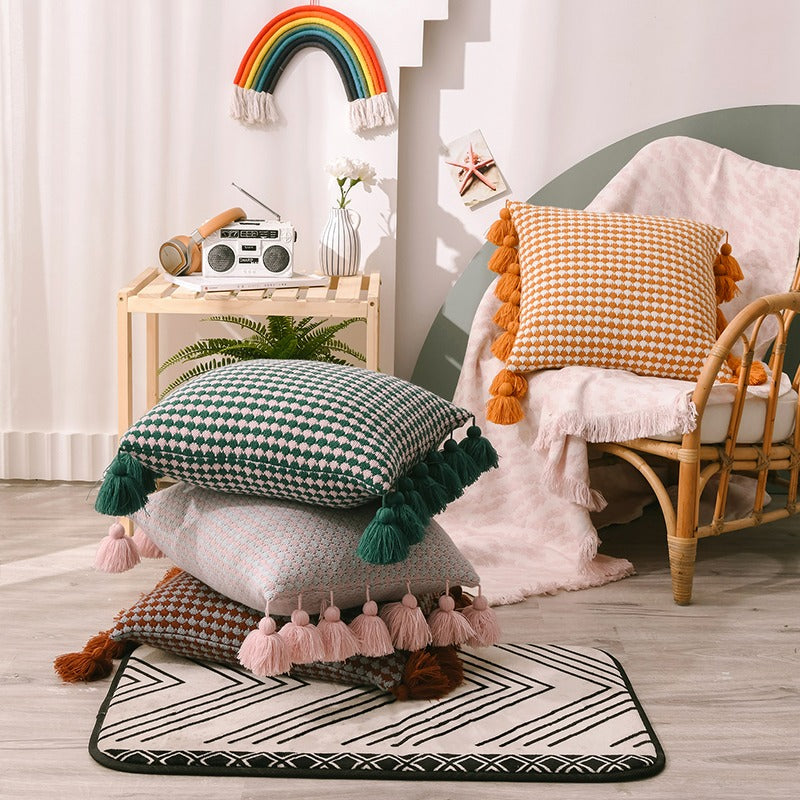 Knitted Yarn-Dyed Tassel Decoration Sofa Cushion - Harmony Gallery