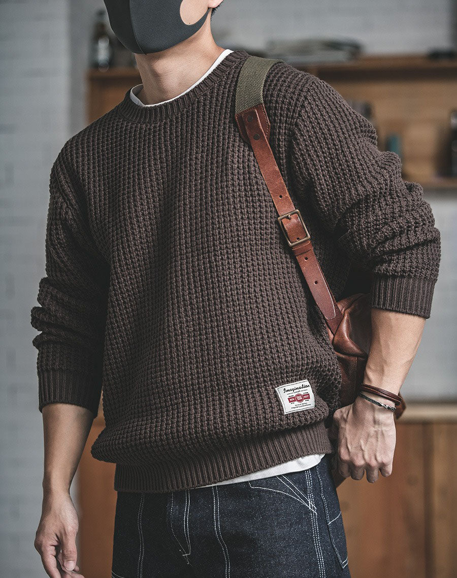 Tooling Retro Loose Round Neck Woolen Men's Sweater - Harmony Gallery