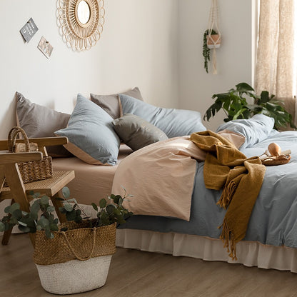 Simple Pure Cotton Nordic Double Color Four-Piece Bed Set - Harmony Gallery