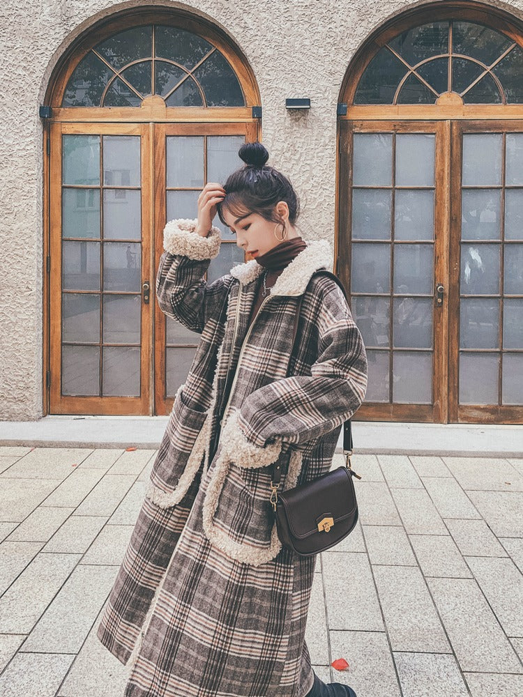 Mid-Length Retro Plaid Winter Woolen Women's Coat - Harmony Gallery