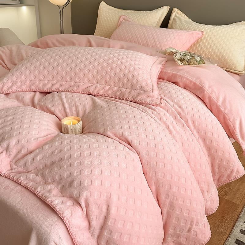 Waffle Velvet Four-Piece Flannel Winter Thickened Bed Set - Harmony Gallery