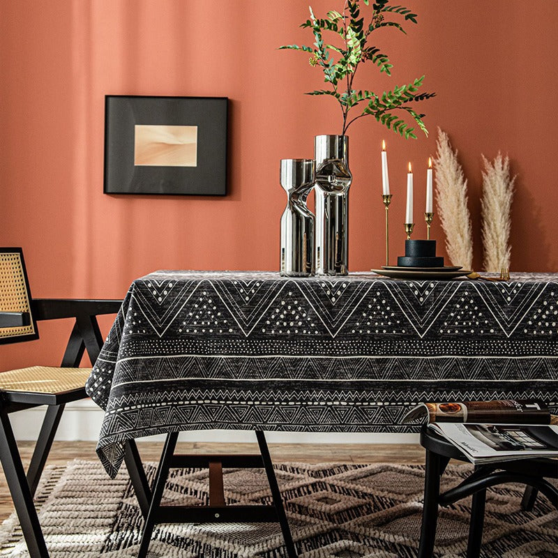 Retro Ethnic Cotton Black Living Room Coffee Tablecloths - Harmony Gallery