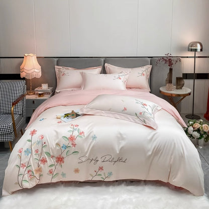 Spring & Summer Four-Piece Light Luxury Flower Embroidery Bed Set - Harmony Gallery