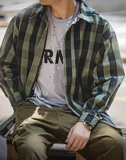 American Retro Profile Heavy Plaid Autumn Men's Shirt - Harmony Gallery