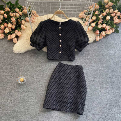 Celebrity Foreign Style Puff Sleeve High Waist Skirt Women's Suit - Harmony Gallery