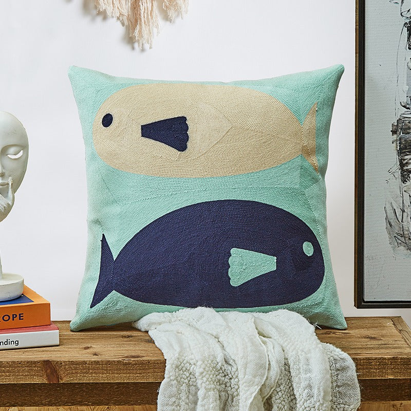Nordic Ocean Cotton Embroidery Living Room Sofa Cushion - Harmony Gallery