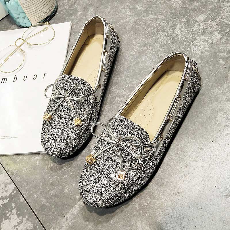 Sequined Soft All-Match Flat Bottom Trendy Women's Loafer - Harmony Gallery