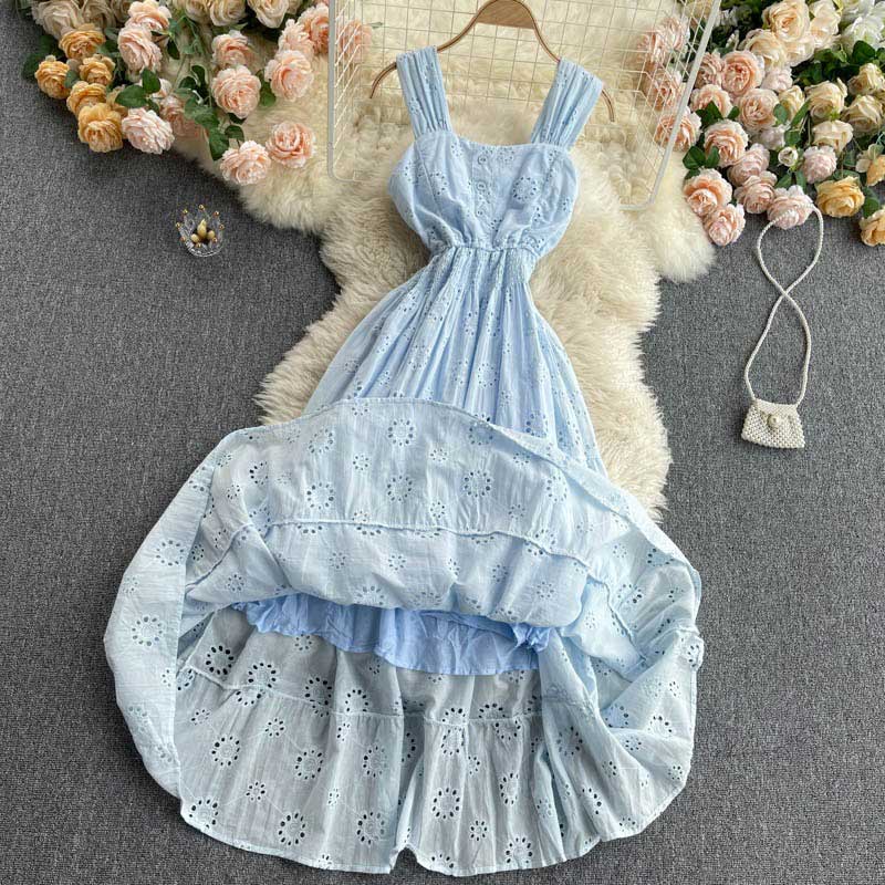 Bohemian Holiday Square Neck Hollow Ruffle Women's Dress - Harmony Gallery