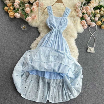 Bohemian Holiday Square Neck Hollow Ruffle Women's Dress - Harmony Gallery