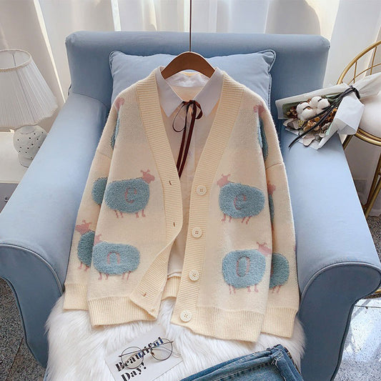 Sheep Knit Loose Outer Wear Women's Cardigan - Harmony Gallery