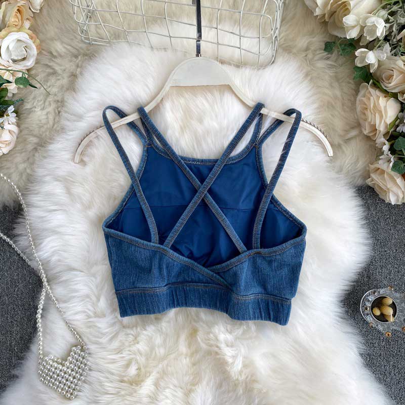 Camisole All-Match Retro Denim Women's Crop Top - Harmony Gallery