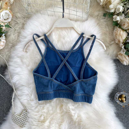 Camisole All-Match Retro Denim Women's Crop Top - Harmony Gallery