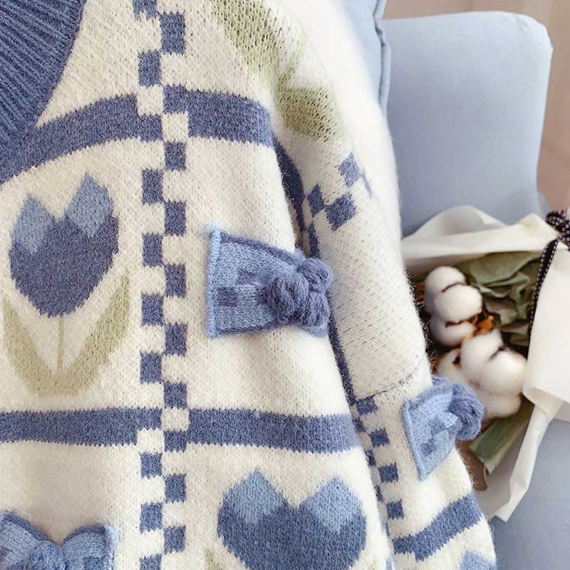 Soft Gentle Bowknot College Style Knitted Women's Cardigan - Harmony Gallery