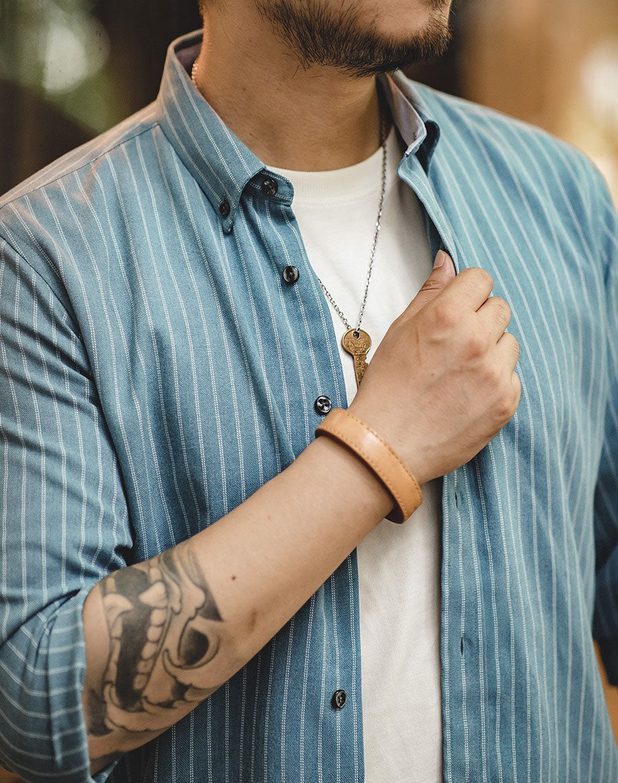 American Retro Vertical Stripes Business Casual Men's Shirt - Harmony Gallery