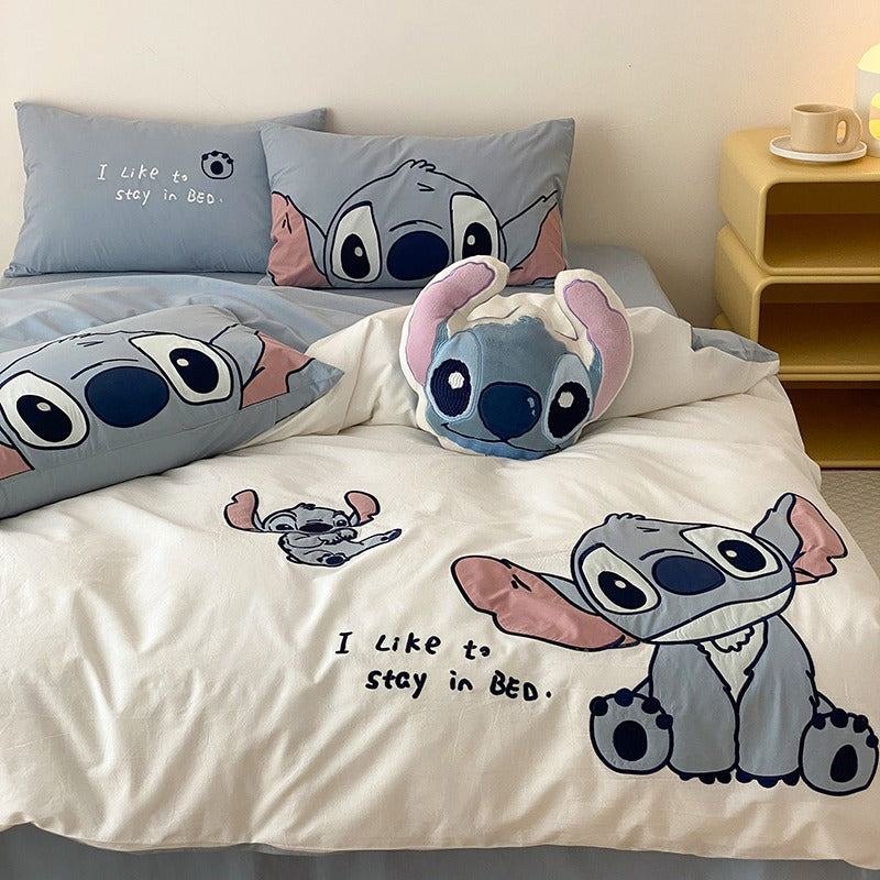 Cute Washed Cotton Disney Stitch Four-Piece Bed Set - Harmony Gallery