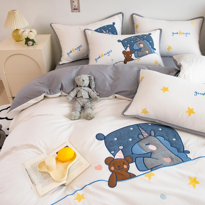 Cartoon Good Night Trojan Bear Cotton Four-Piece Bed Set - Harmony Gallery