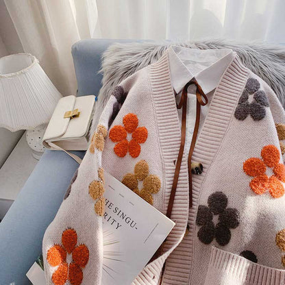 Floral Loose Retro Sense Design Women's Cardigan - Harmony Gallery