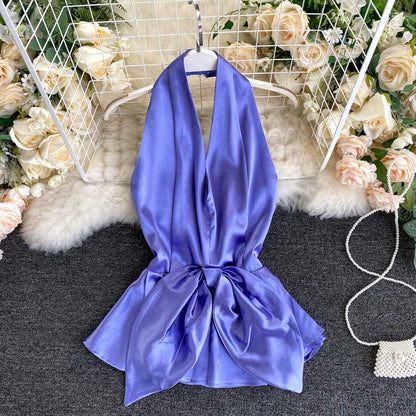 American Strapless Sexy Backless Temperament Satin Women's Top - Harmony Gallery