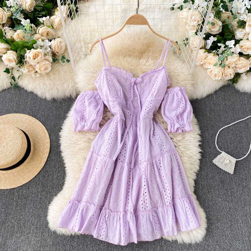 Bohemian Spring Hollow Strapless Sweet Short Women's Dress - Harmony Gallery