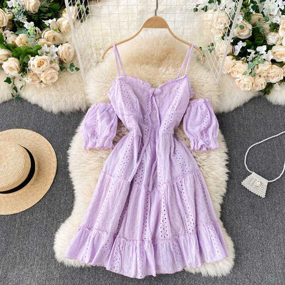 Bohemian Spring Hollow Strapless Sweet Short Women's Dress - Harmony Gallery
