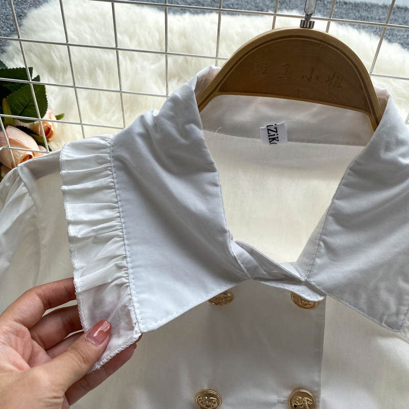 British Style Double-Breasted Flared Western Women's Top - Harmony Gallery