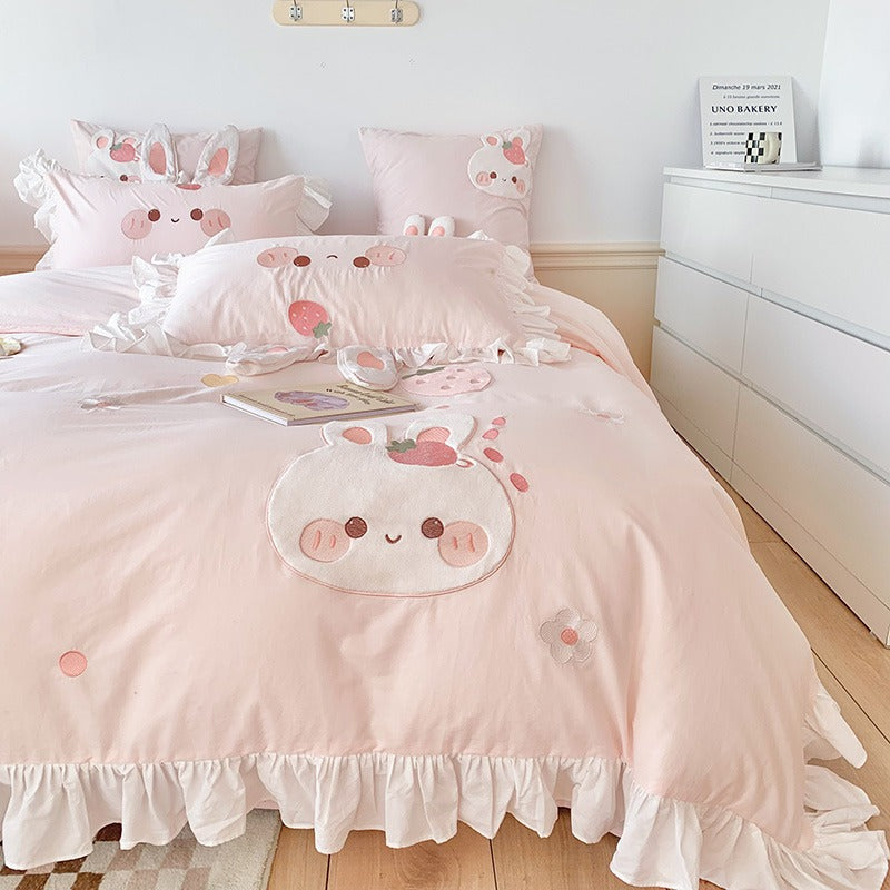 Cartoon Cute Rabbit Grumble Cotton Four-Piece Bed Set - Harmony Gallery