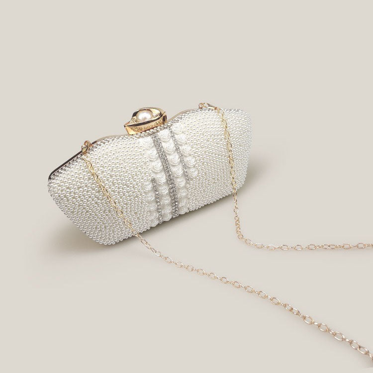 High-End Diamond Rose Pearl Chain Niche Design Clutch Bag - Harmony Gallery