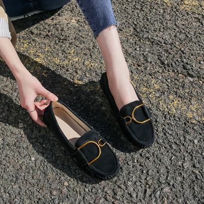 Leather Beanie Soft-Soled Comfortable Flat Women's Loafer - Harmony Gallery