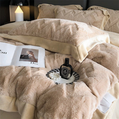 Winter Rabbit Plush Four-Piece Velvet Warm Flannel Bed Set - Harmony Gallery