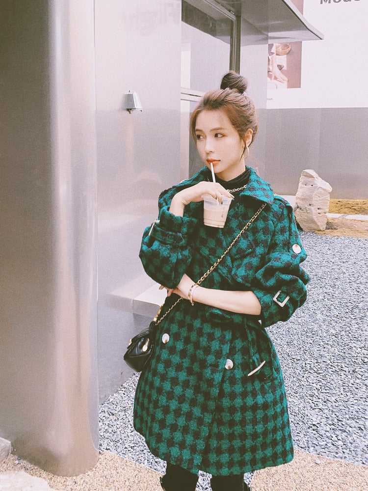 Fried Street Retro Plaid Winter Woolen Women's Coat - Harmony Gallery